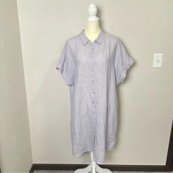Tahari 100% Linen Short Sleeve Coastal Beachy Shirt Dress Women's Size 1X - Picture 11 of 14